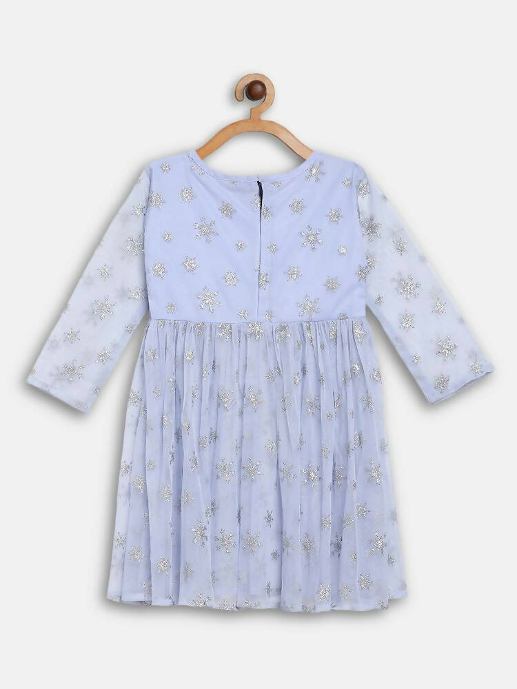 Ahalyaa Blue Net Kids Kurta Palazzo Sets For Girls