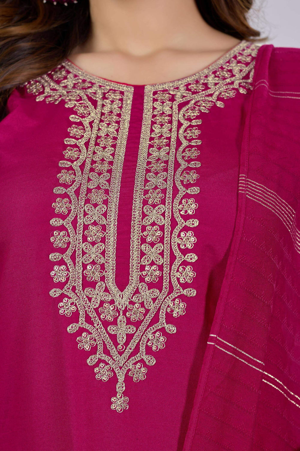 The52 Pink Women's Beautiful Embroidered Rayon Slub Fabric with Straight Kurta, Pant and Dupatta Set - Distacart