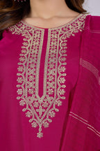 The52 Pink Women's Beautiful Embroidered Rayon Slub Fabric with Straight Kurta, Pant and Dupatta Set - Distacart