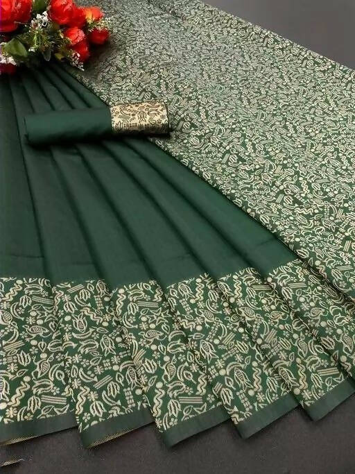 DEIANA'S Beautiful Designer Golden zari Soft Lichi Silk Saree - Green