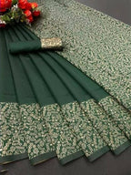 DEIANA'S Beautiful Designer Golden zari Soft Lichi Silk Saree - Green
