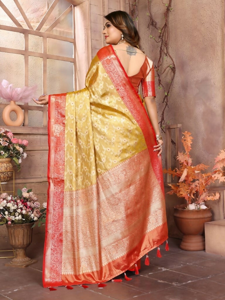 Anaita Golden Tissue Silk With Zari Weaving Saree With Blouse