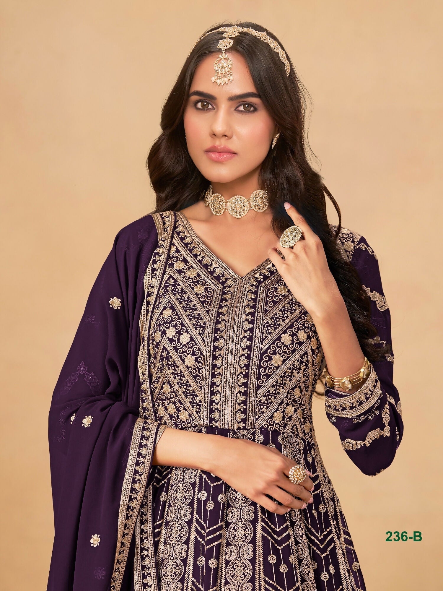 Anaita Wine Faux Georgette Stitched Anarkali Suit with Heavy Embroidery Work - Distacart