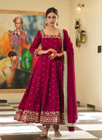 Teeya Creation Rani Color Pure Vichitra Silk Embroidery Work Party Wear Gown - Distacart