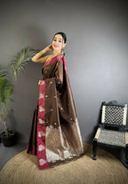 Joban Fashion Brown Small Butti Soft Silk Banarasi Saree - Distacart