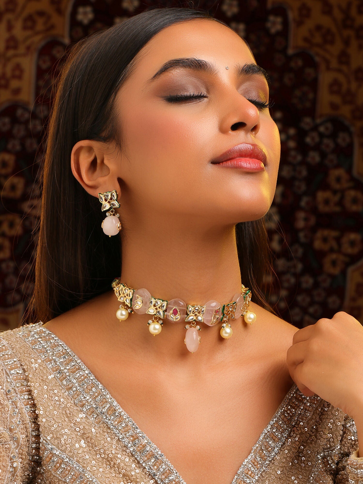 Ruby Raang Gulnaar Necklace And Earrings Set