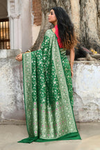 Joban Fashion Green Pure Crepe Pure Handloom Banarasi Silk Saree