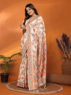 Joban Fashion Cream Meena Weaves Pashmina Sarees