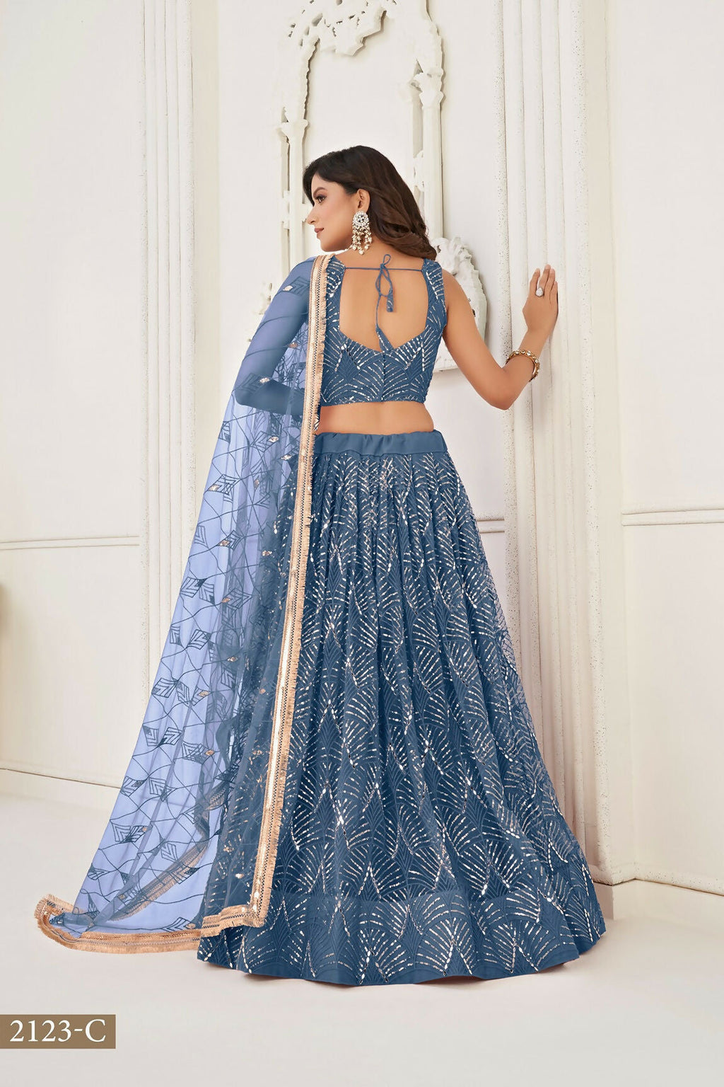 Eilara Glamorous Turquoise Net With Sequins And Thread Embroidery Real Mirror Work Lehenga Choli For Wedding