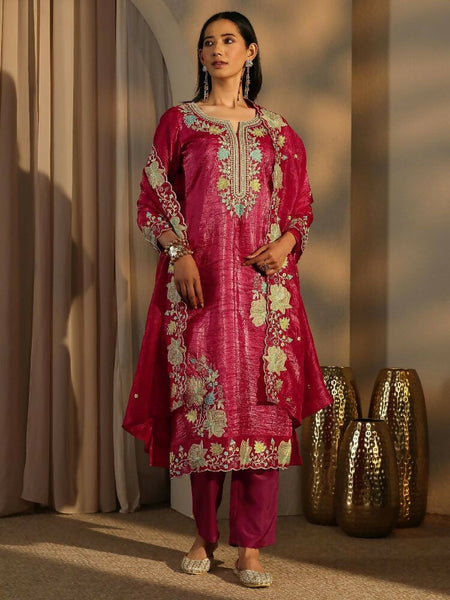 Teeya Creation Rani Color Barsana Silk Pakistani Style Salwar Suit