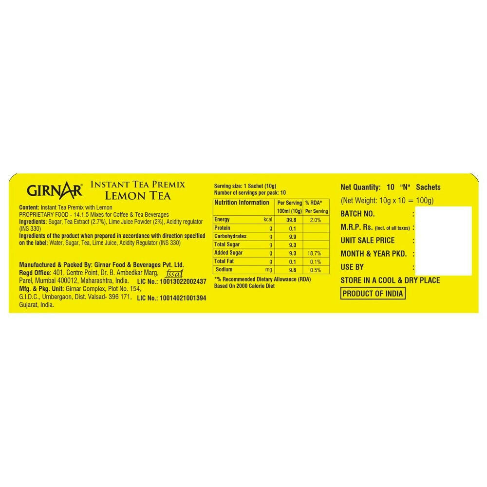 Girnar Instant Premix Lemon Black Tea Granules