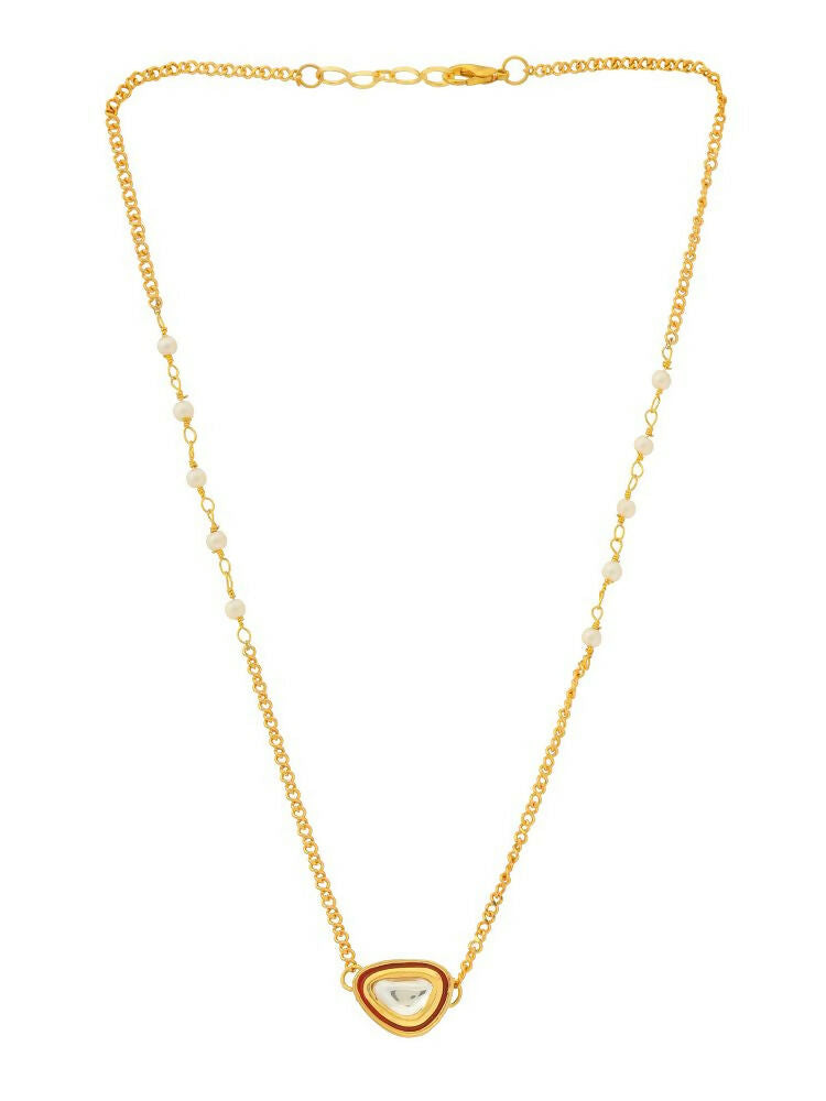 Gold Plated Kundan Necklace - Ruby Raang