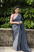 Grey Silk Blend Ethnic Motifs Saree with Unstitched Blouse - A2M