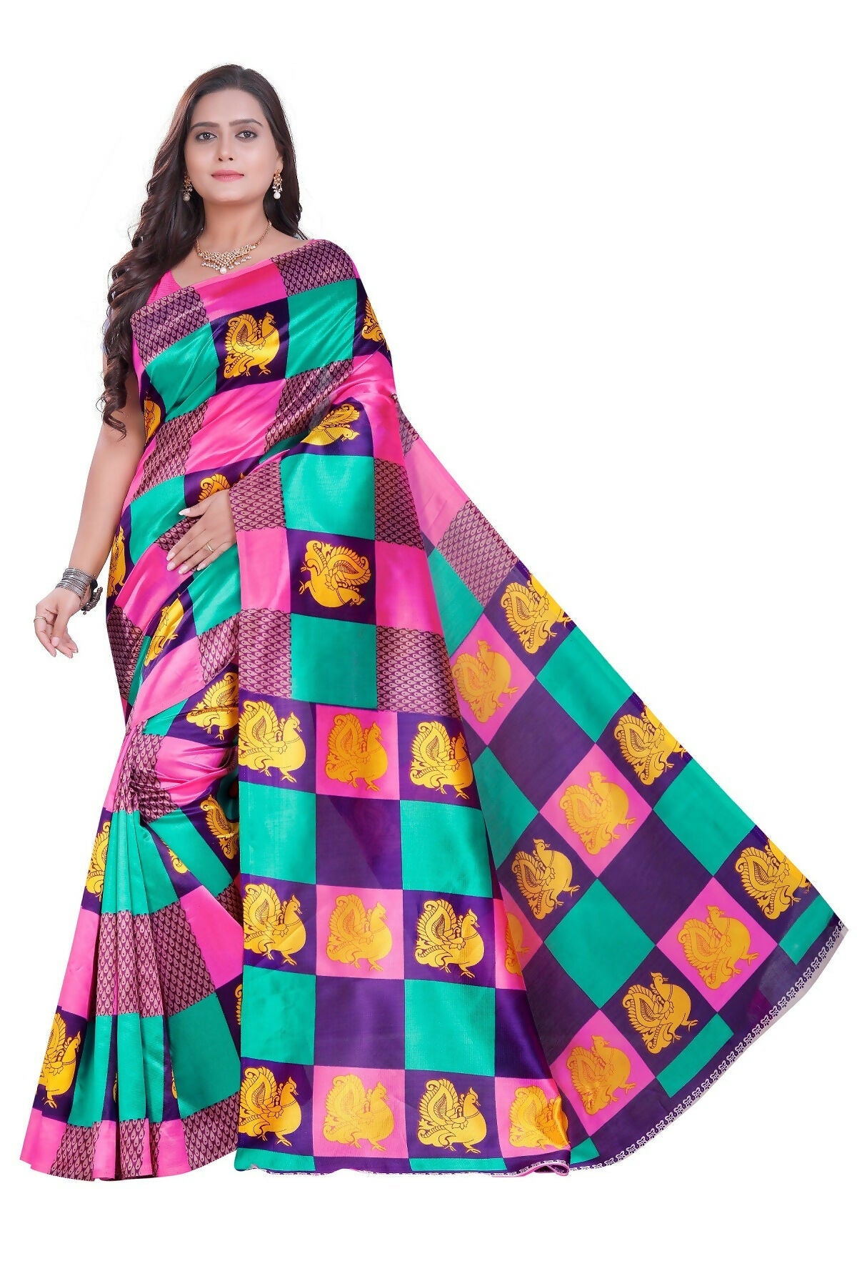 Vamika Pink Printed Art Silk Saree