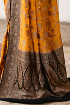 Joban Fashion Yellow Crepe Chiffon Pure Handloom Banarasi Silk Saree