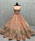Jyoti Fashion Women's Peach Bridal Net Fancy Foil & Sequins with Multi Thread Embroidered Wedding Lehenga Choli