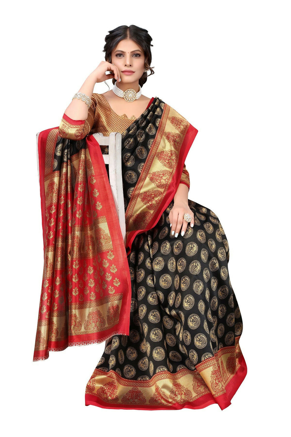 Vamika black Printed Art Silk Saree