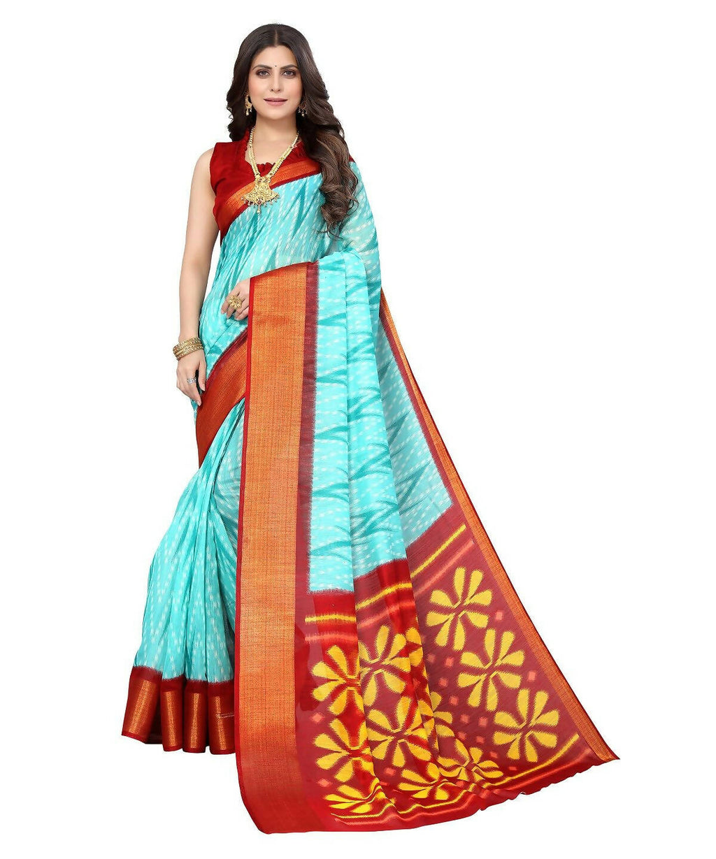 Vamika Cotton Sky Blue Jari Border Bollywood Style Saree (DINO SKY BLUE) - Distacart