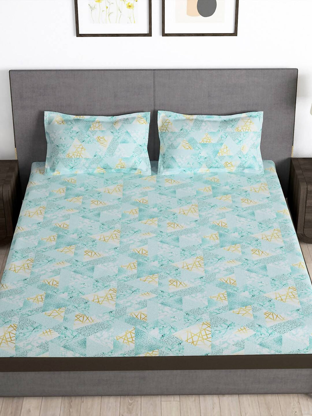 Story@home Blue & Yellow Printed Microfiber 180 TC Bedsheet With Pillow Cover - Distacart