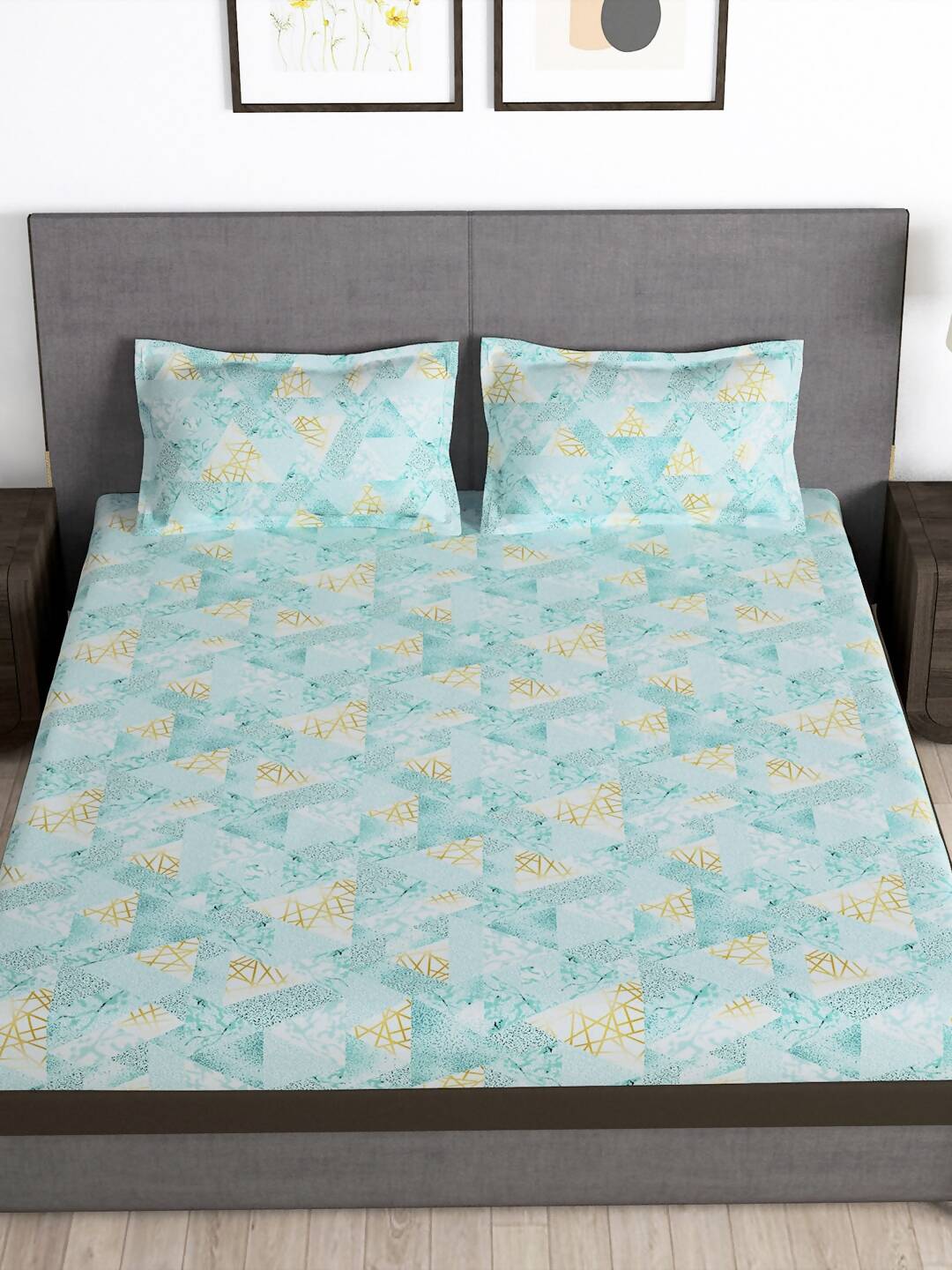 Story@home Blue & Yellow Printed Microfiber 180 TC Bedsheet With Pillow Cover - Distacart