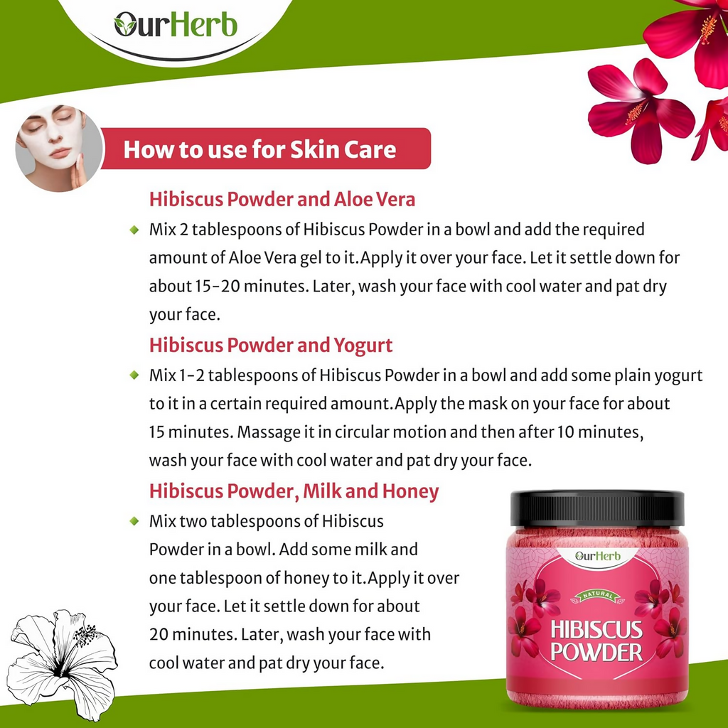 OurHerb Hibiscus Flower Powder For Face Pack And Hair Mask For All Types Of Hair
