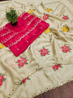 Teeya Creation Cream Rangoli Silk Embroidery Work Party Wear Designer Saree - Distacart
