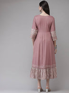 Yufta Pink Embroidered Ethnic Midi Dress