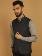 Even Apparels Nehru Jacket With Welt Pockets - Blue