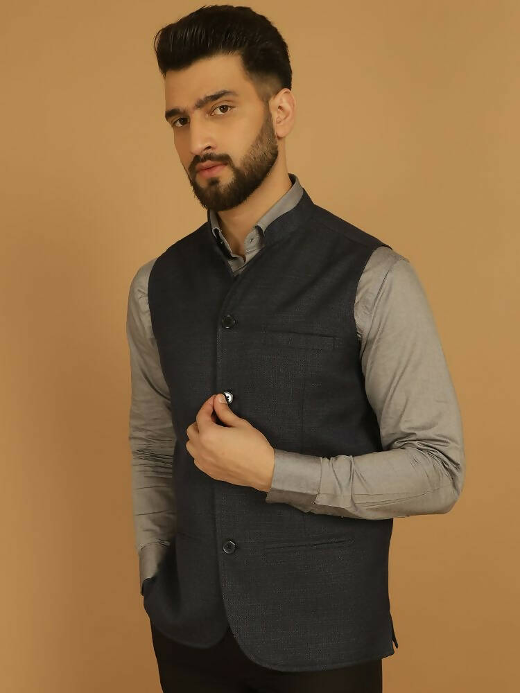 Even Apparels Nehru Jacket With Welt Pockets - Blue