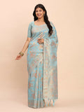 Shree Shyam Fashion Linen Cotton Sky Blue Saree - Distacart