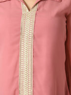 Myshka Women's Pink Embroidered Party Fusion Top