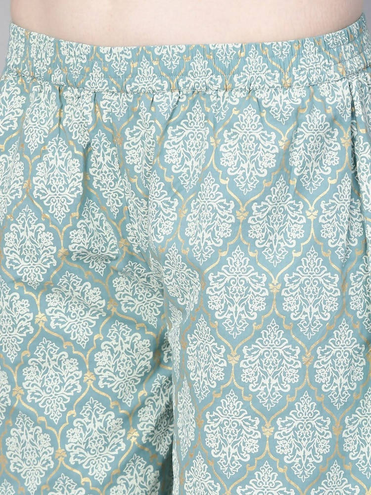 Yufta Women Blue & Off-White Printed Kurta with Palazzo