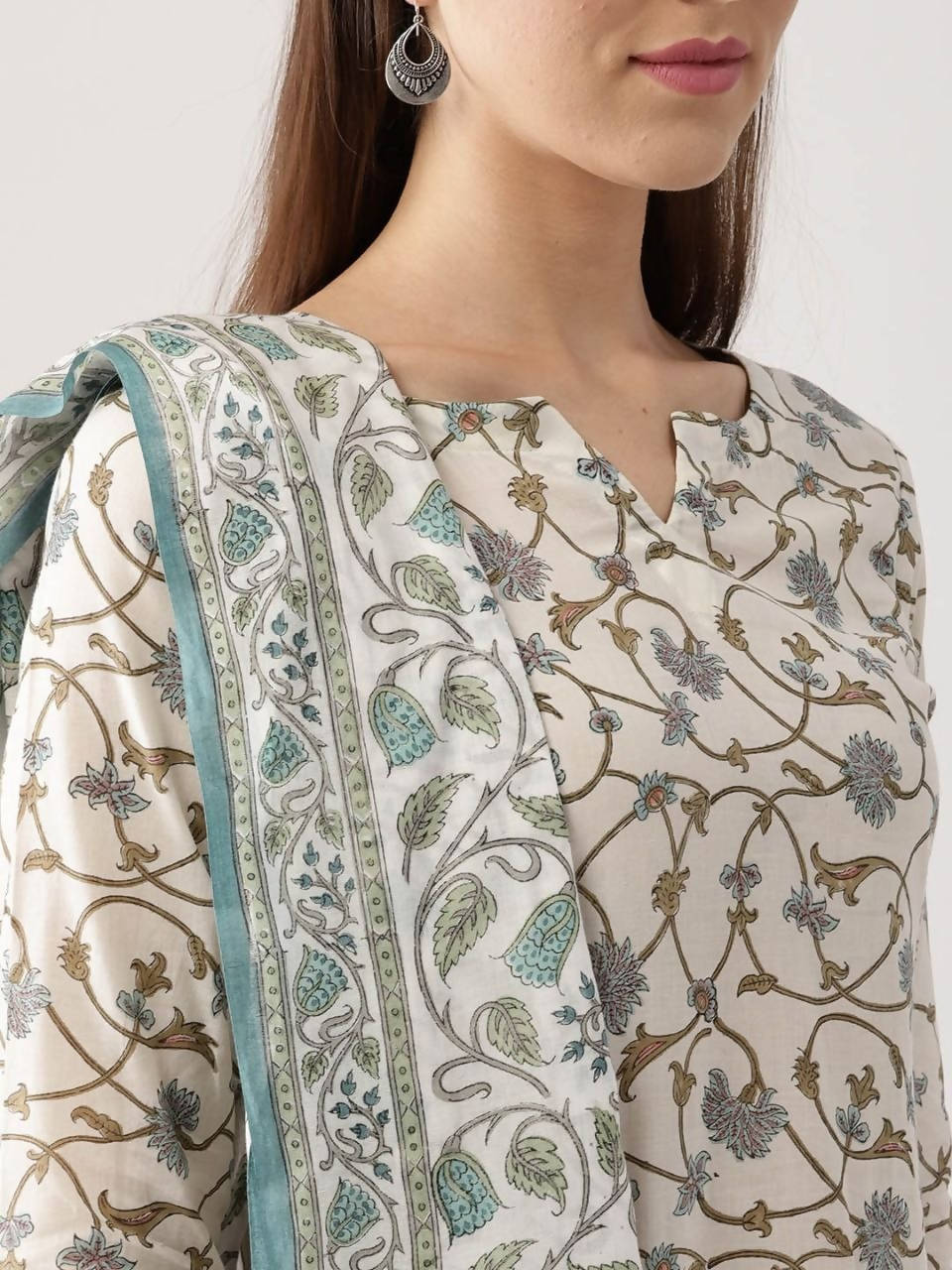 Vamika Cream Printed Cotton Party/Casual Wear Kurta Set/Suit