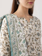 Vamika Cream Printed Cotton Party/Casual Wear Kurta Set/Suit
