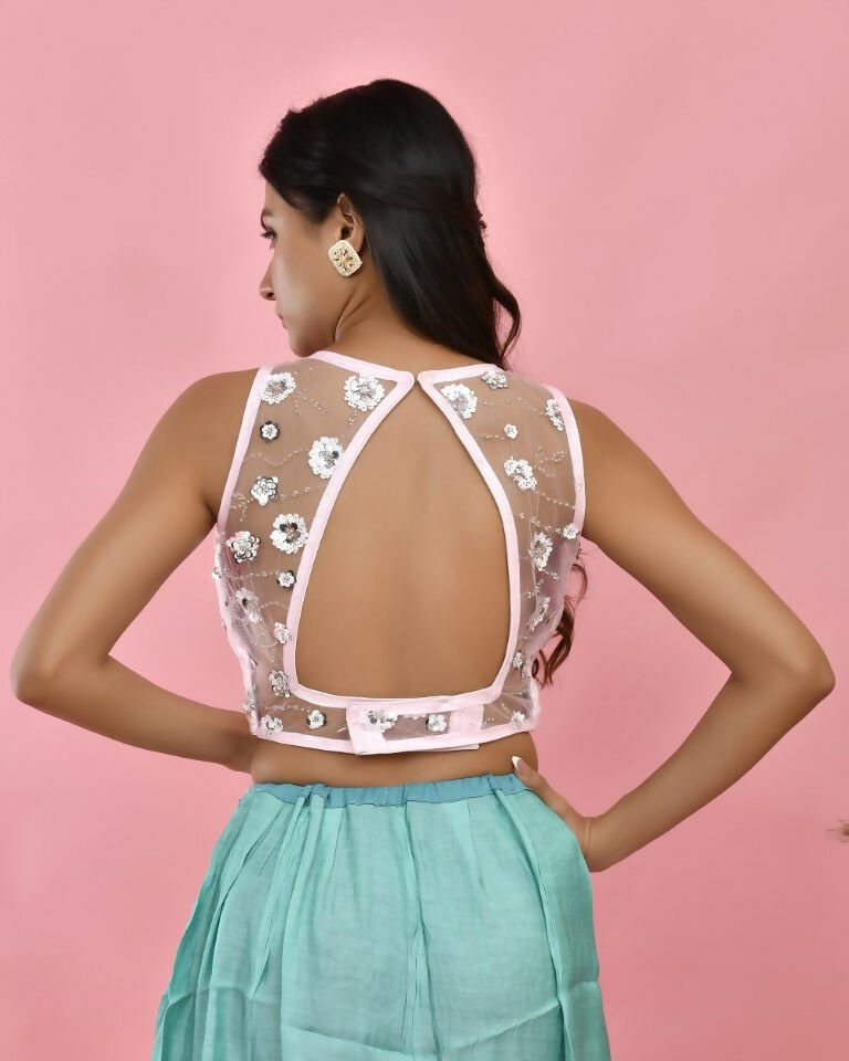Amodini Designer Studio Pink Floral Sleeveless Padded Blouse
