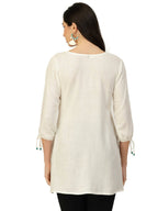 White Poly Rayon Floral Embroidered Top - Zeny