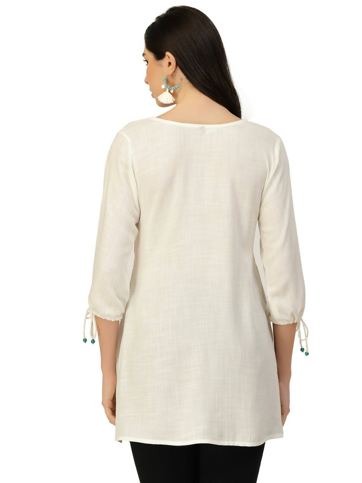 White Poly Rayon Floral Embroidered Top - Zeny