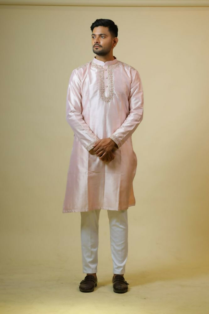 Light Coral Embroidered Collar Designer Kurta by Hilo Design