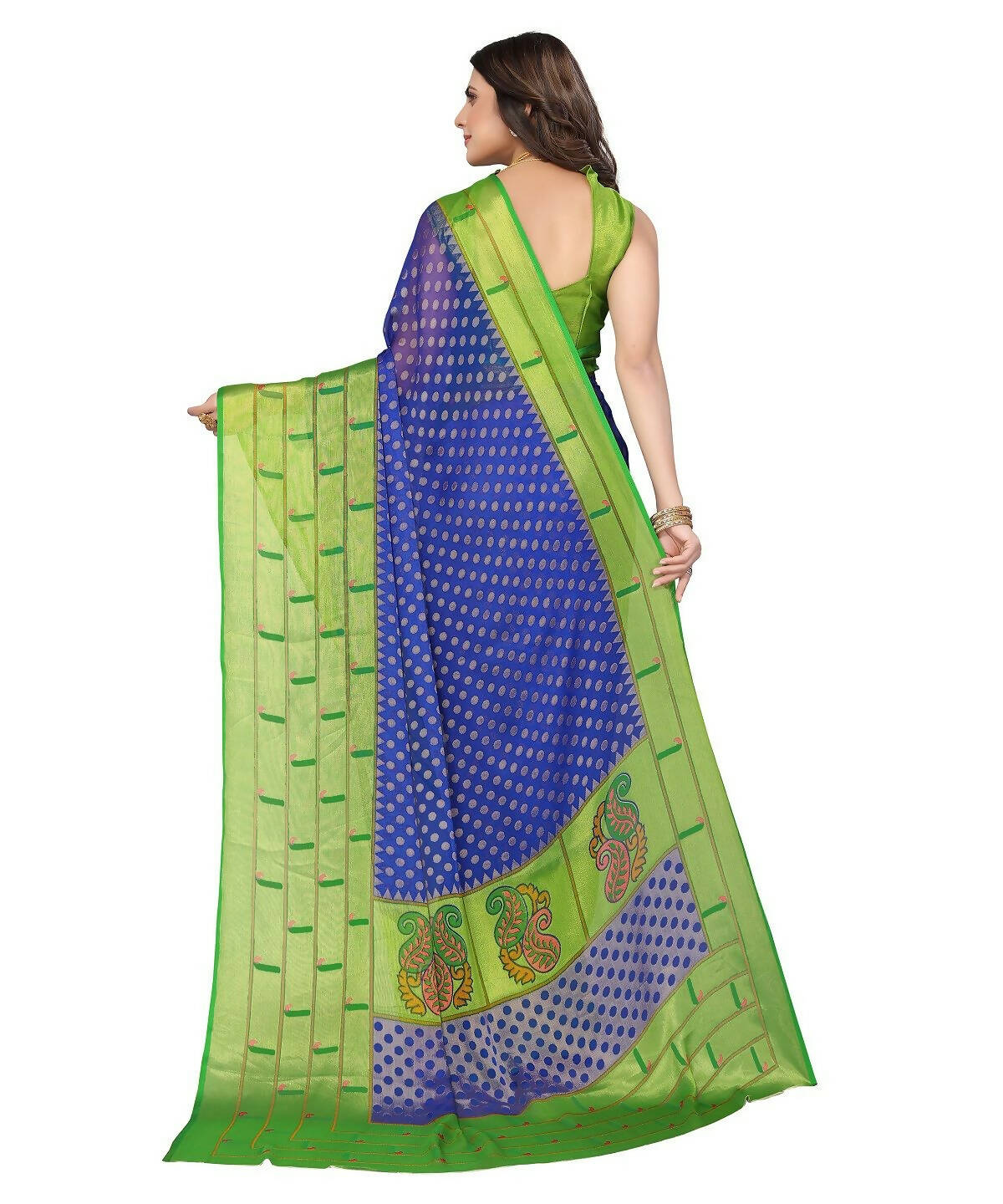 Vamika Blue Chiffon Brasso Bollywood Style Woven Saree (DIMPLE BLUE) - Distacart