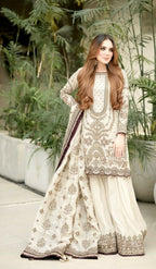 Teeya Creation White Faux georgette Designer heavy work Wedding Wear Palazzo pair - Distacart