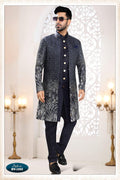 Joban Fashion Men's Blue Straight Silk Thread And Sequence Embroidery All Over 3 Pc Kurta Set