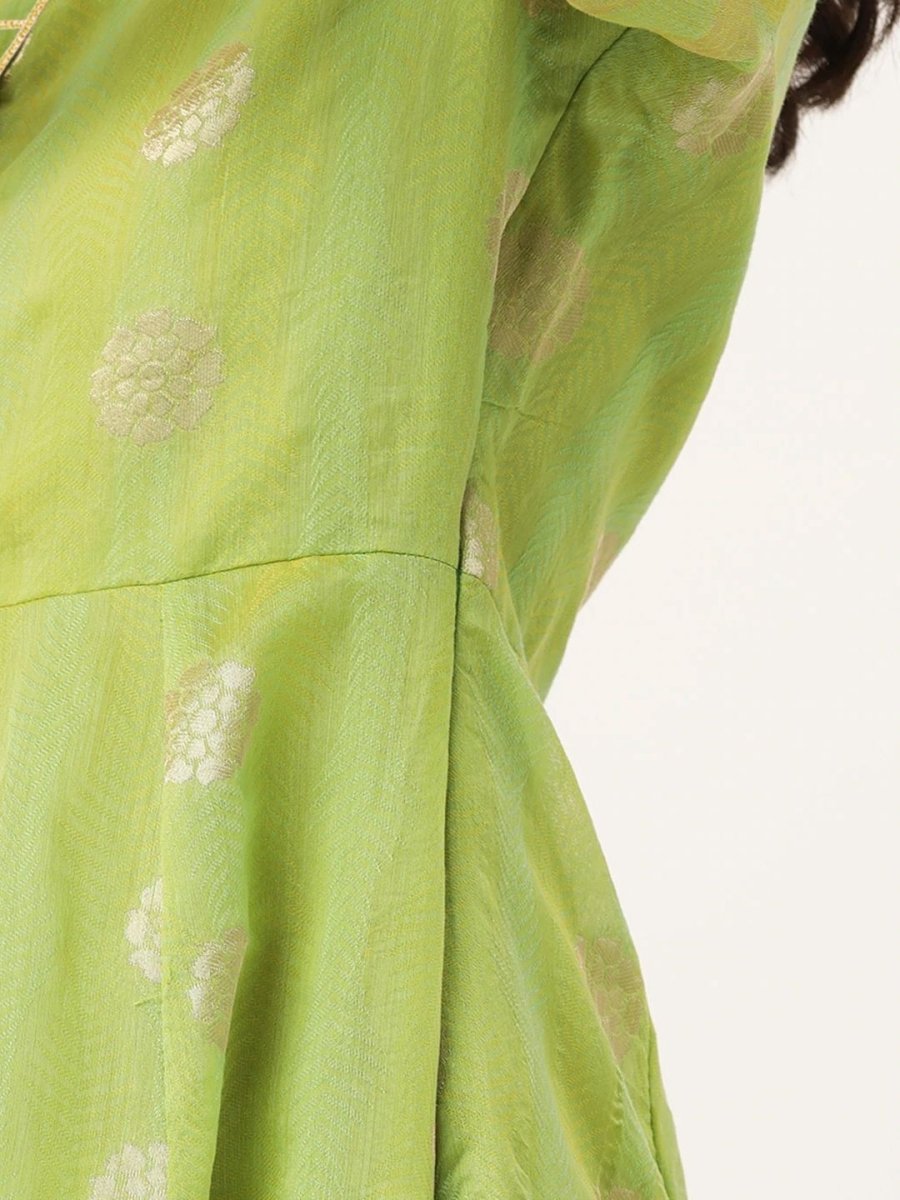 Ahalyaa Women Green Chanderi Jacquard Woven Dress