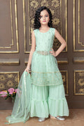 Kids Wedding Designer Teal Pure Finest Soft Net Sharara Suit - Aaradhna