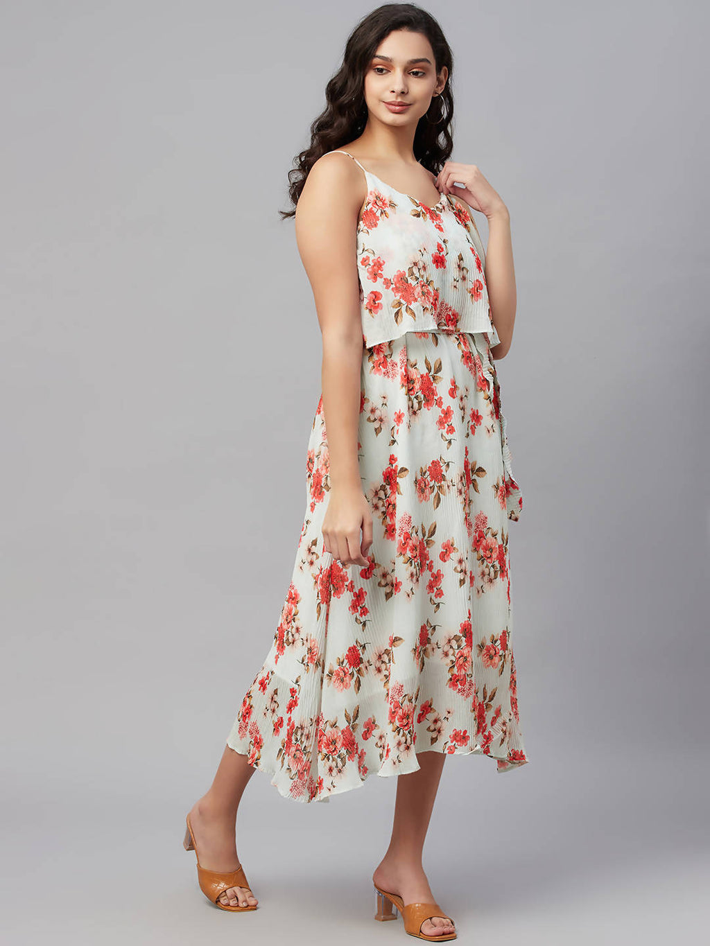 Myshka Women Multicolor Printed Sleeveless V Neck Dress - Distacart
