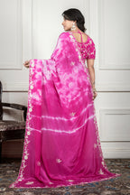Morchari Pink Crepe Hand Embroidery Saree And Stitched Blouse - Distacart