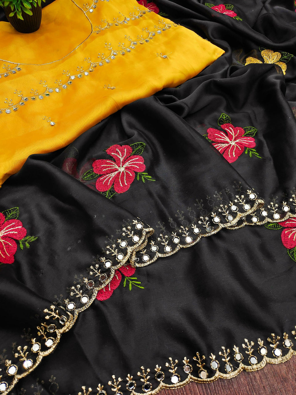 Teeya Creation Black Rangoli Silk Embroidery Work Party Wear Designer Saree - Distacart