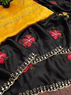 Teeya Creation Black Rangoli Silk Embroidery Work Party Wear Designer Saree - Distacart