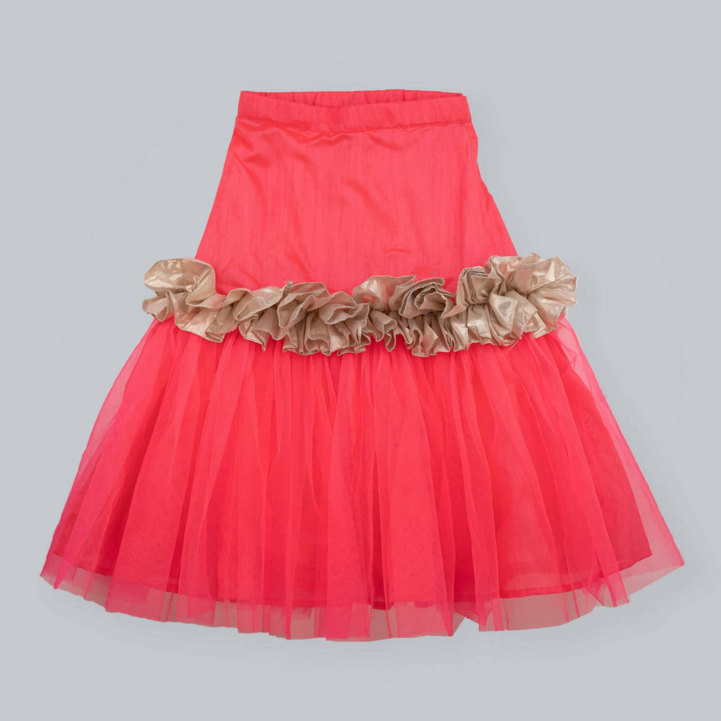 Pink Cow Fashions Golden & Pink Ghagra Choli With Frill