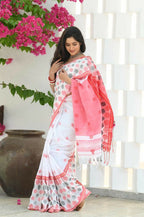 Beatitude White Cotton Jamdani Saree