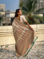 Yellow Pashmina Silk Wevon Kashmiri Meenakari Designer Saree with Unstitched Blouse - Vandini